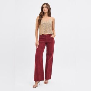 Tummy Control Mid Rise Pin Tuck Wide Leg Jeans with Wide Hem - Risen